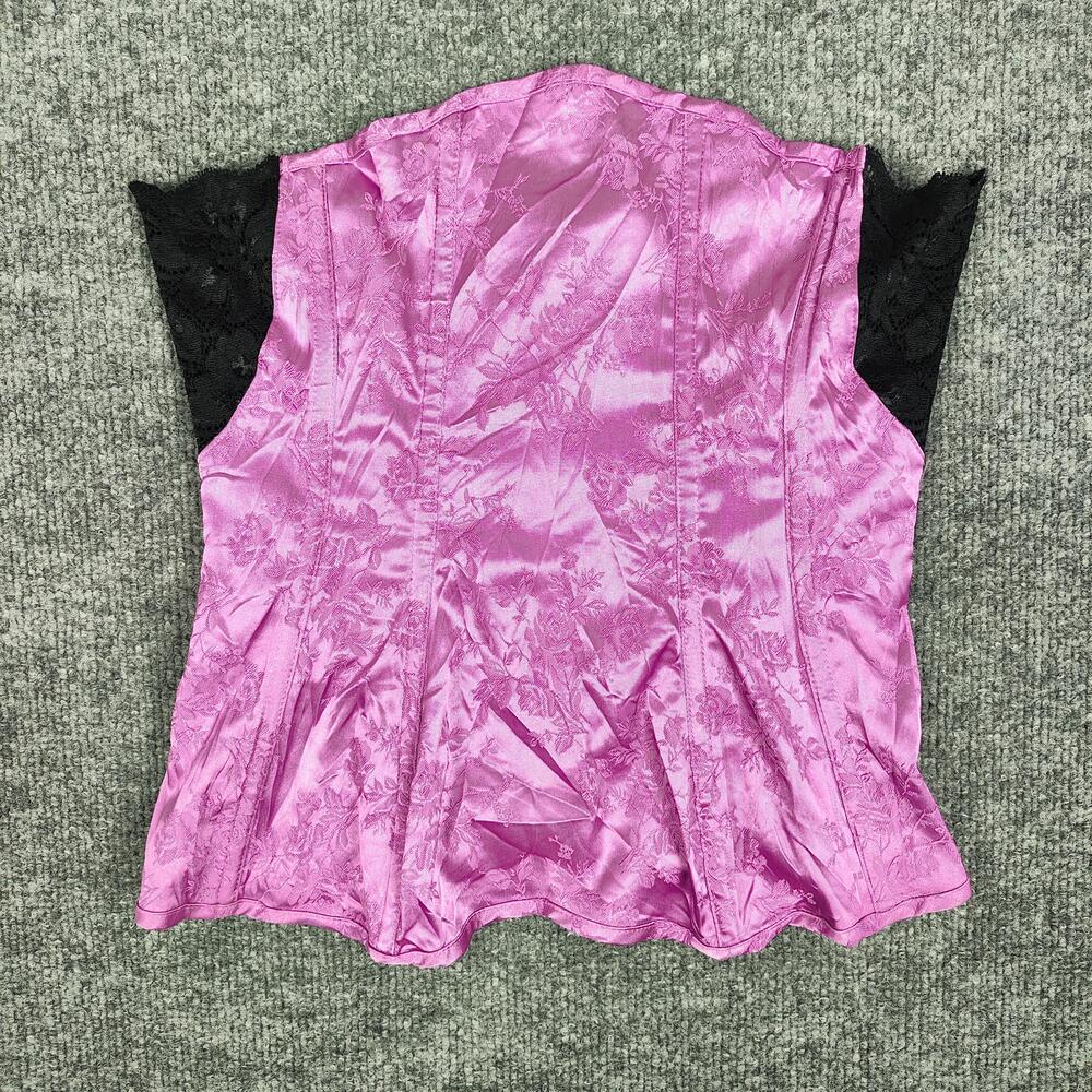 Frederick's Of Hollywood Corset Womens 34 Pink Satin Floral Lace Overbust Boned